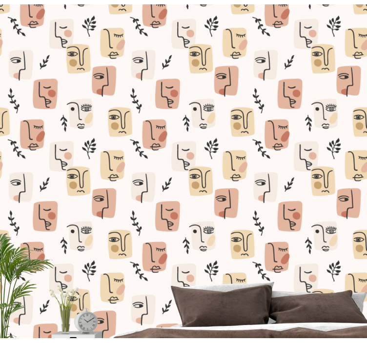 Abstracte gezichtspatronen behang kunst - TenStickers