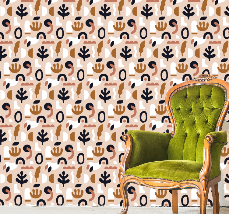 Abstracte plantmotieven behang beige - TenStickers
