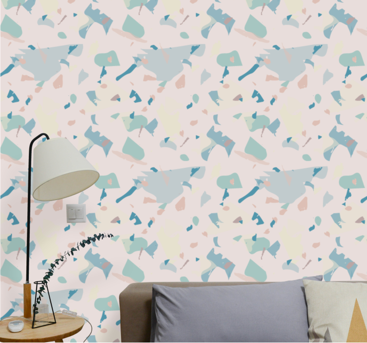 Blauw en beige terrazzo abstract behang - TenStickers
