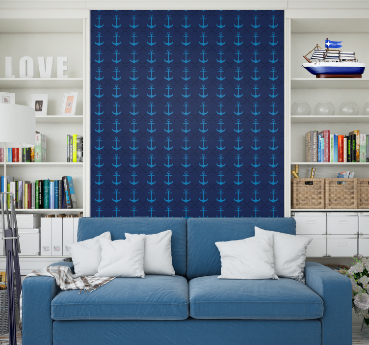 Marineblauwe ankers woonkamer behang - TenStickers