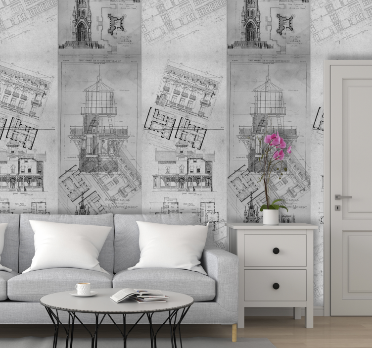 Architectonische schetsen behang landen en steden - TenStickers