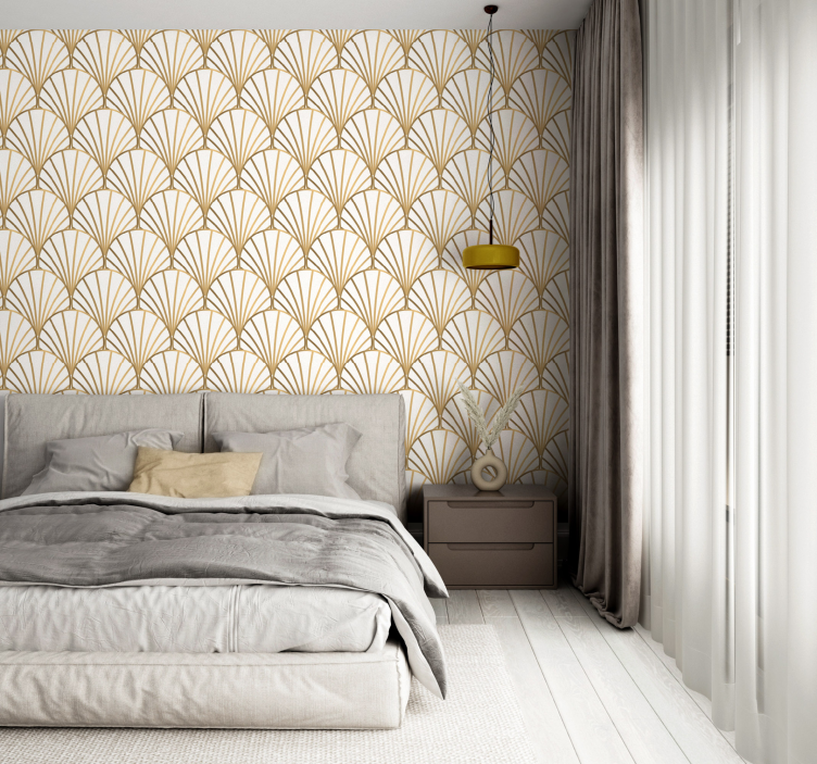Art deco wit en goud slaapkamer behang - TenStickers
