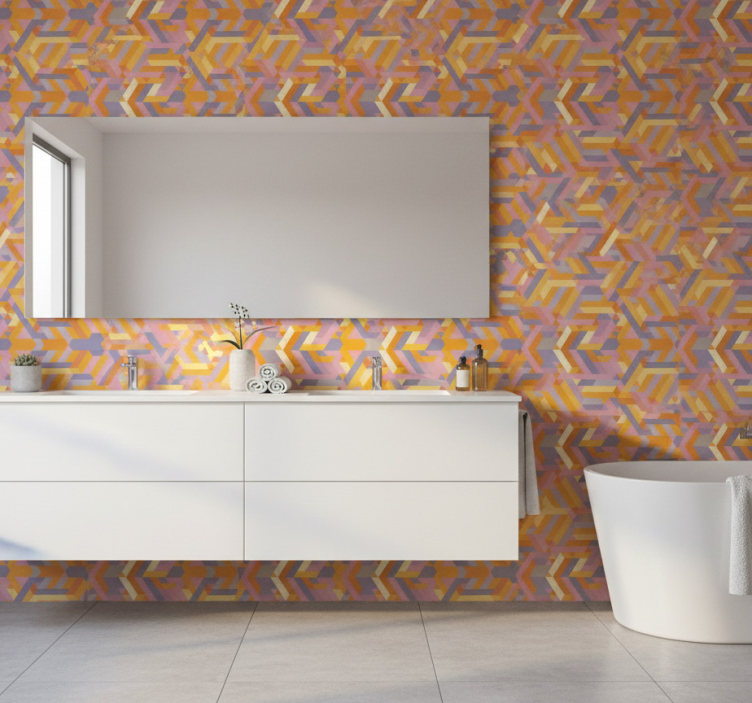 Badkamer behang geometrisch patroon overlap - TenStickers