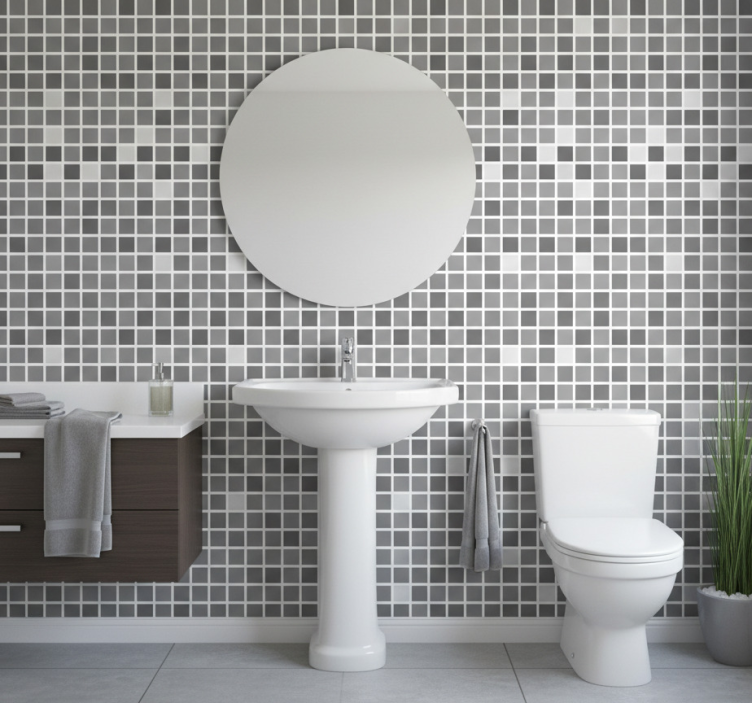 Badkamer behang grijstinten - TenStickers