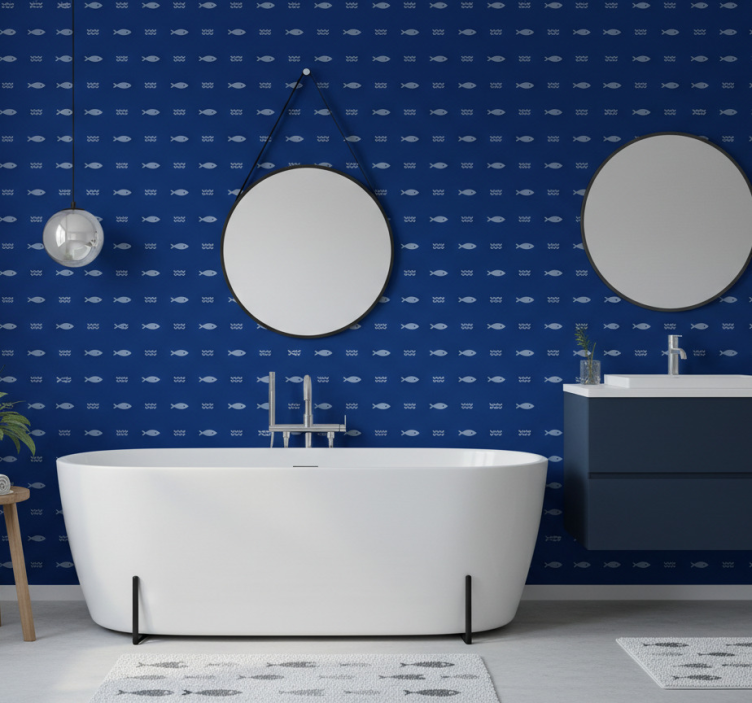 Badkamer behang met vispatroon badmat - TenStickers