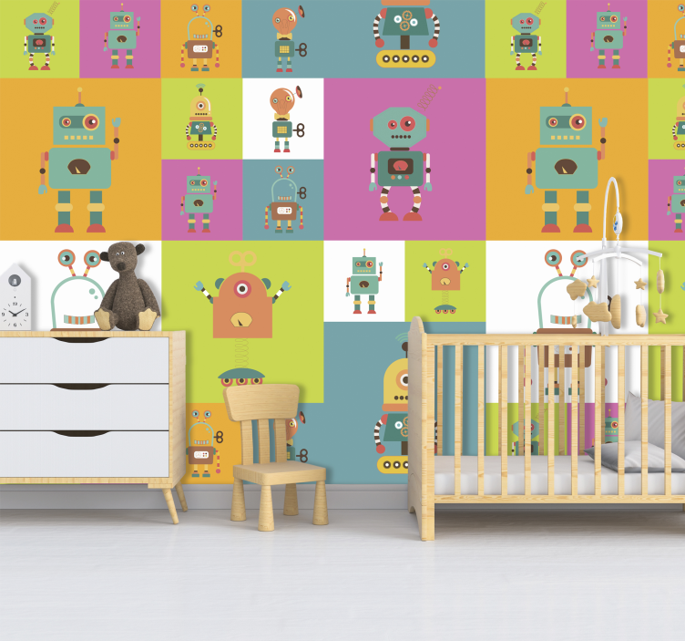 Behang babykamer robots mooie kleuren - TenStickers