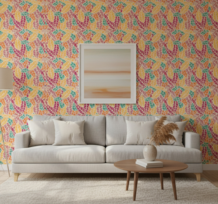 Behang bladeren kleurrijke mozaïek - TenStickers