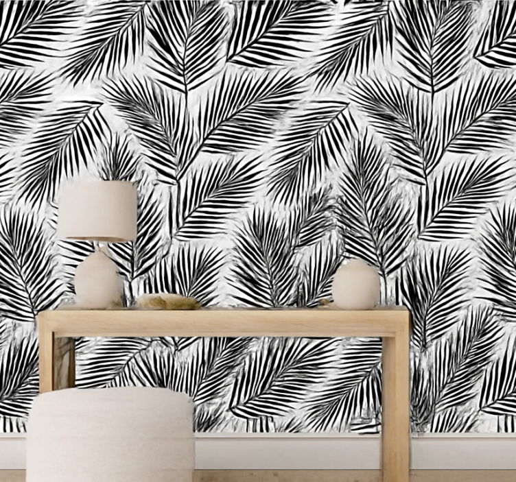 Behang bladeren zwarte palm silhouetten - TenStickers