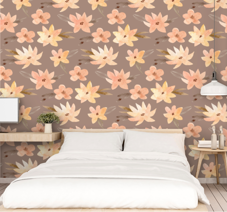 Slaapkamer behang aquarella bloemen pastelkleuren - TenStickers