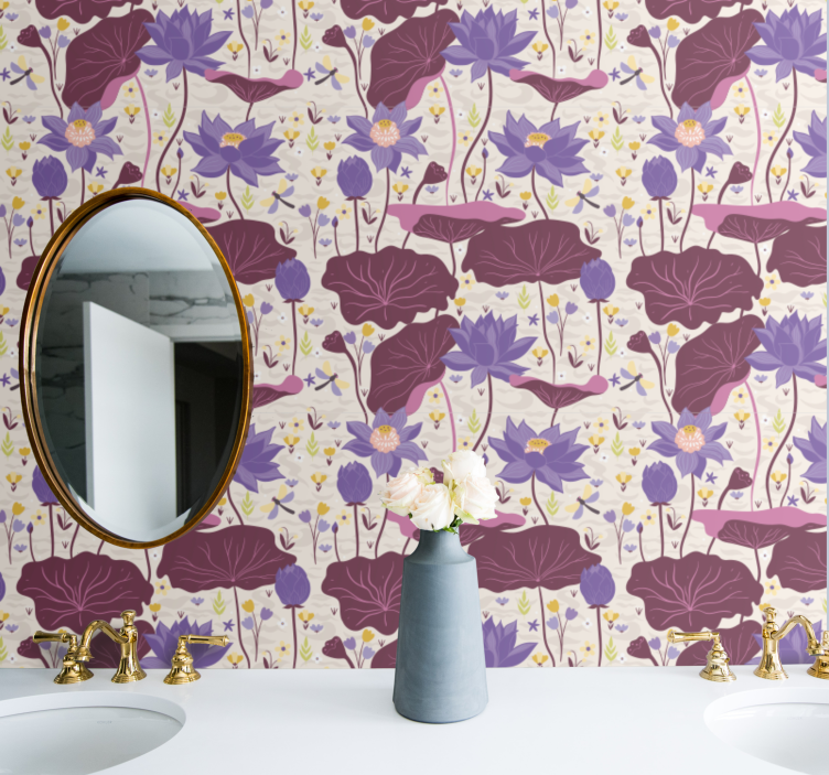 Behang bloemen blauw en paars patroon - TenStickers