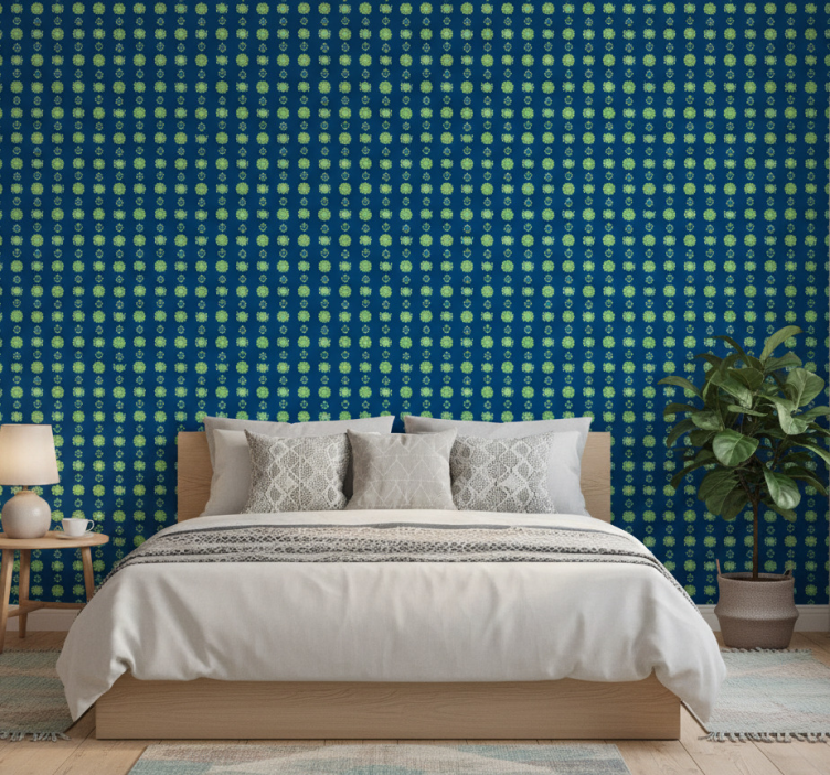 Behang bloemen groen en blauw traditioneel pools patroon - TenStickers