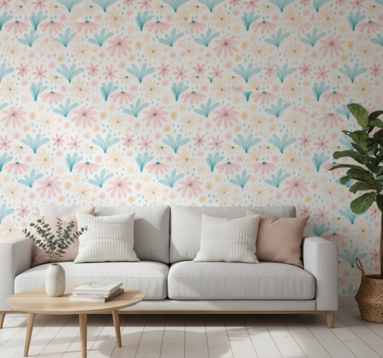 Behang bloemen pastel kleur bloemenpatroon - TenStickers