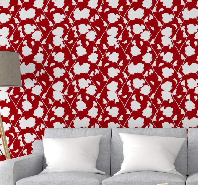 Bloemen behang Rood behang met rozen - TenStickers