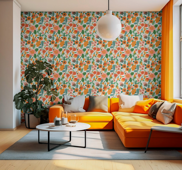 Rood oranje volksstijlpatroon behang woonkamer - TenStickers