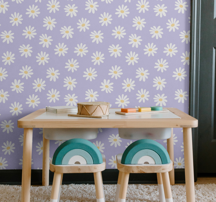 Bloemen behang Witte eenvoudige bloemen op lila - TenStickers