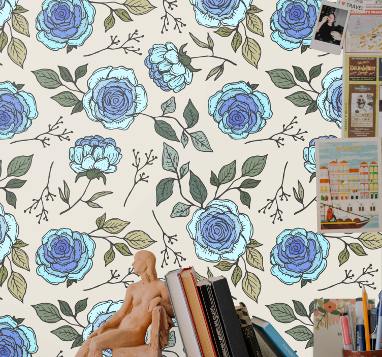 Behang bloemen zachte blauwe bloemen - TenStickers