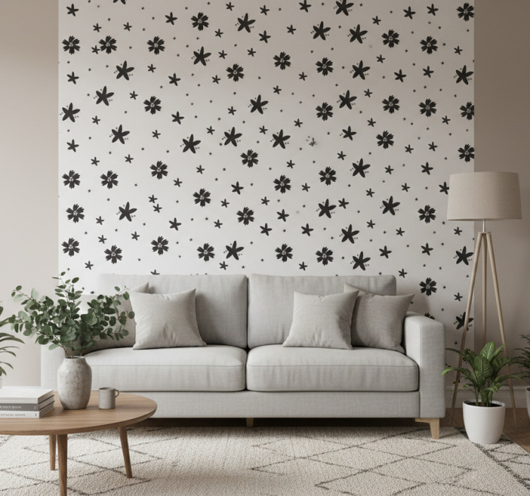 Behang bloemen zwart-wit inktpatroon - TenStickers