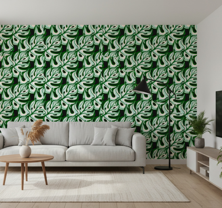 Behang bloemen zwartgroen spetterend flora patroon - TenStickers