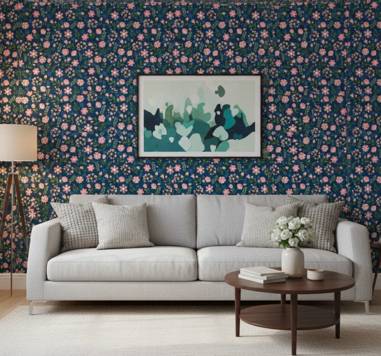 Behang bloemsierkunst flowerprint 'floflo' blauw - TenStickers
