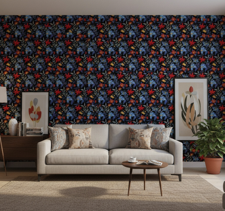 Behang bloemsierkunst flowerprint 'tricot' zwart - TenStickers