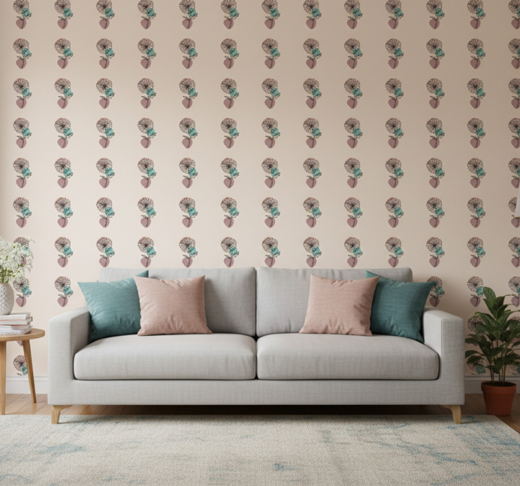 Behang bloemsierkunst madeliefje natuur lijntekening - TenStickers