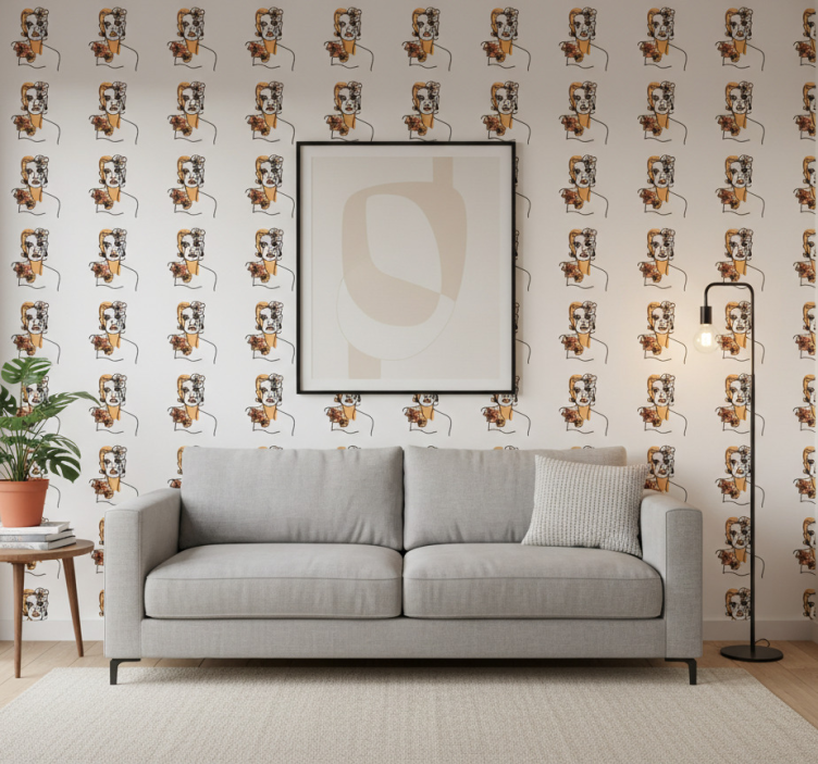 Behang bloemsierkunst minimalistisch gezicht met orchideeën - TenStickers