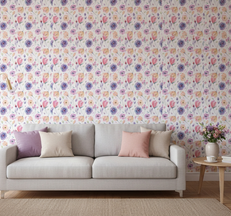 Behang bloemsierkunst paarse delicate bloemenpatroon - TenStickers