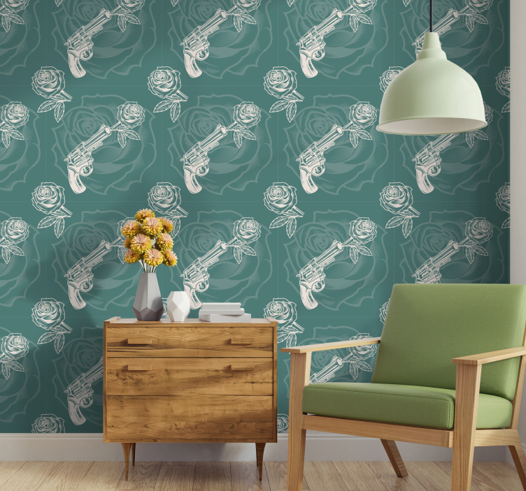 Cowboy pistool en roos behang - TenStickers