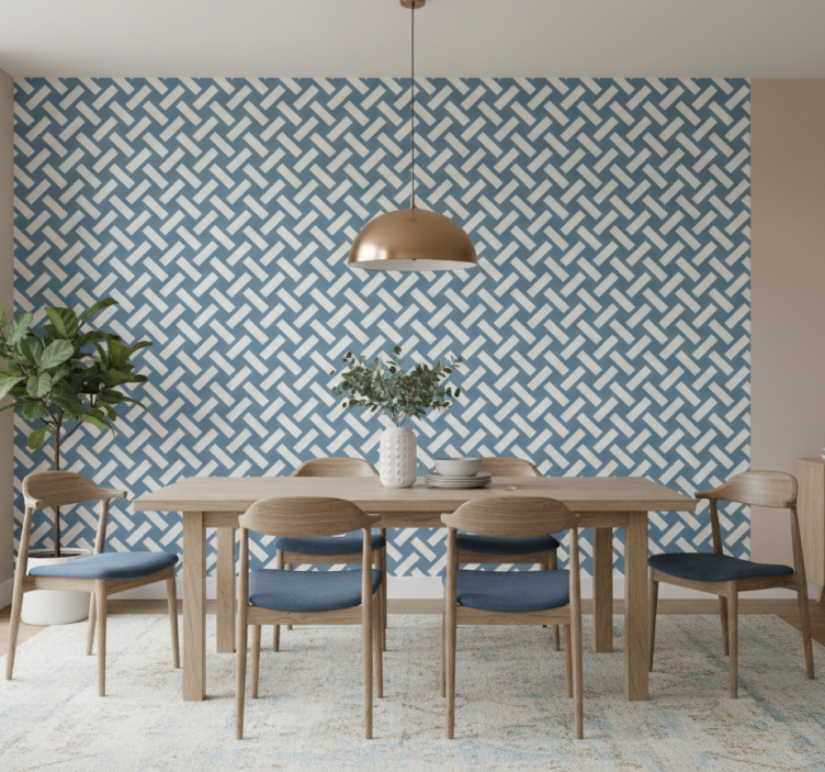 Behang eetkamer geometrisch blauw vierkant patroon - TenStickers