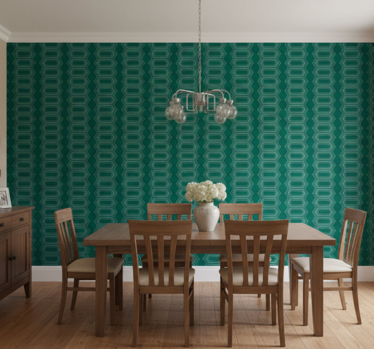 Behang eetkamer geometrisch groen cirkelpatroon - TenStickers