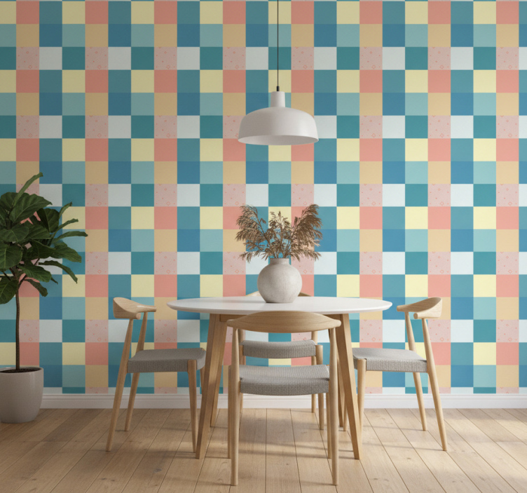 Behang eetkamer geometrisch pastel vloerkleed - TenStickers