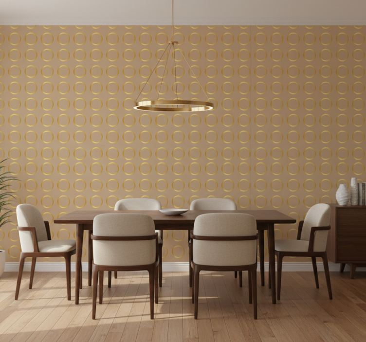 Behang eetkamer geometrisch patroon gouden cirkels - TenStickers