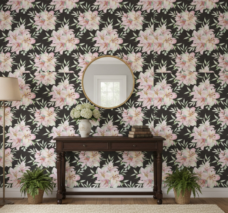 Behang gang aquarel lelies bloemenpatroon - TenStickers