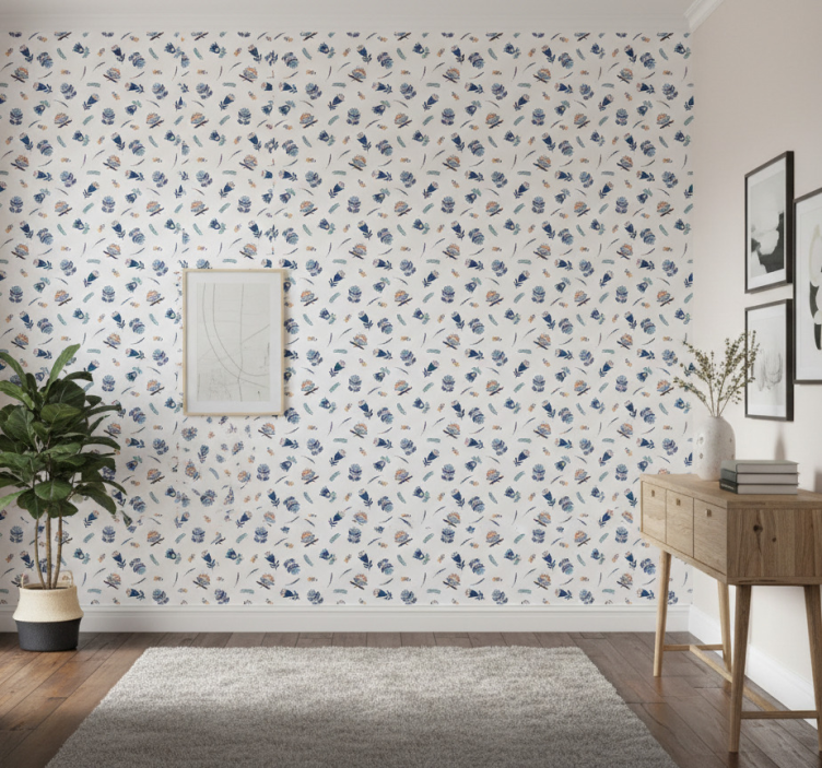 Behang gang blauw volkskunstmotief - TenStickers