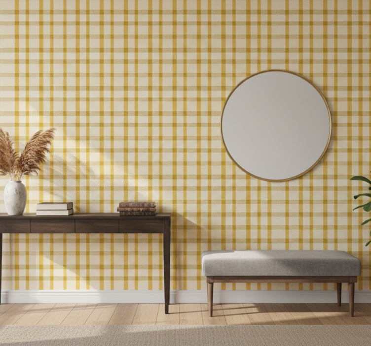 Behang gang gele en witte patroon vierkanten - TenStickers