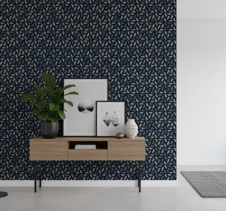 Behang gang geometrisch blauw en grijs driehoekpatroon - TenStickers