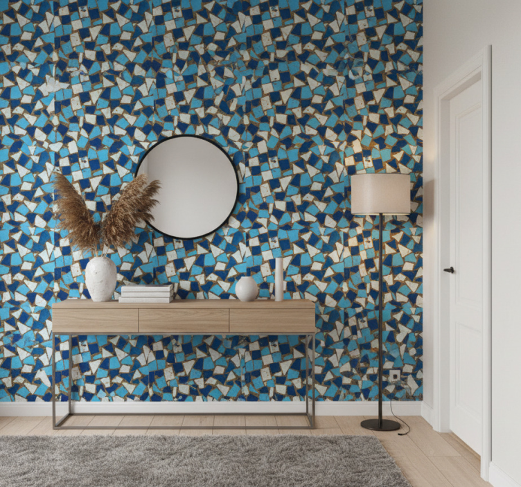 Behang gang geometrisch blauw mozaïekpatroon - TenStickers