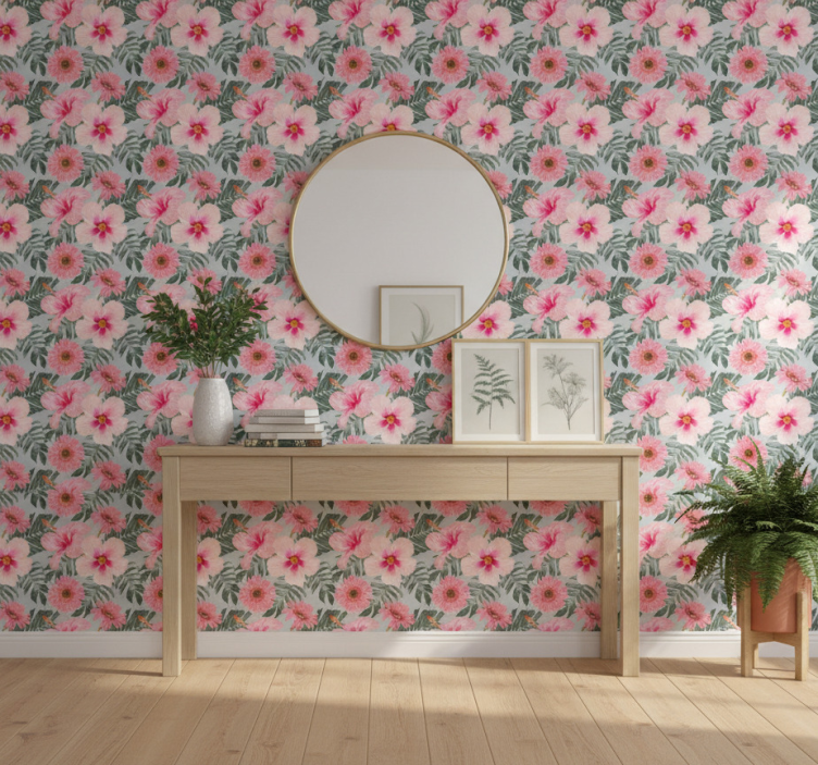 Behang gang hibiscus en bloemen - TenStickers