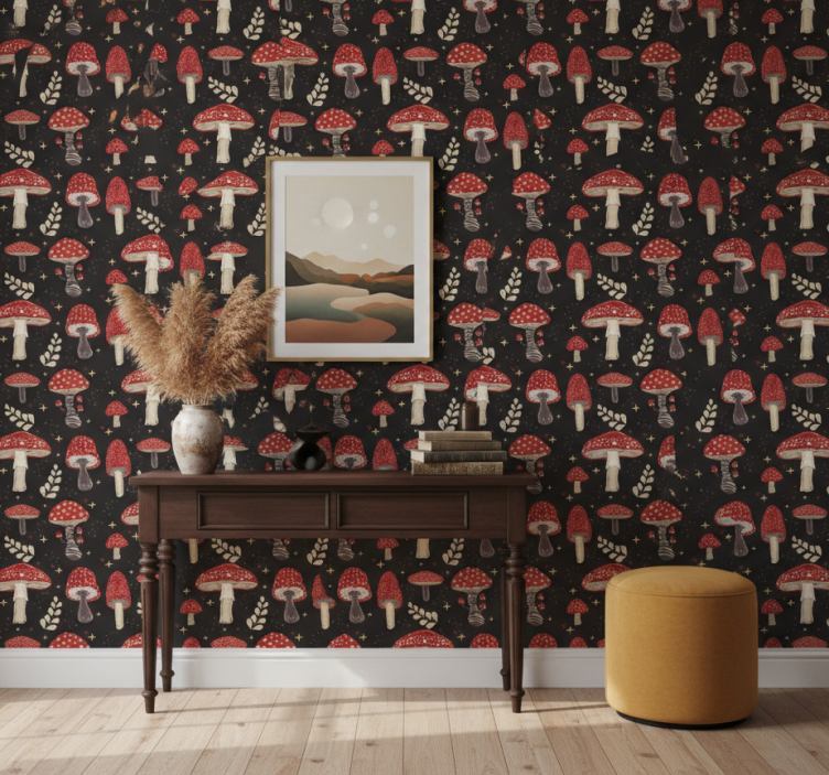 Behang gang met paddenstoelenpatroon kunst - TenStickers