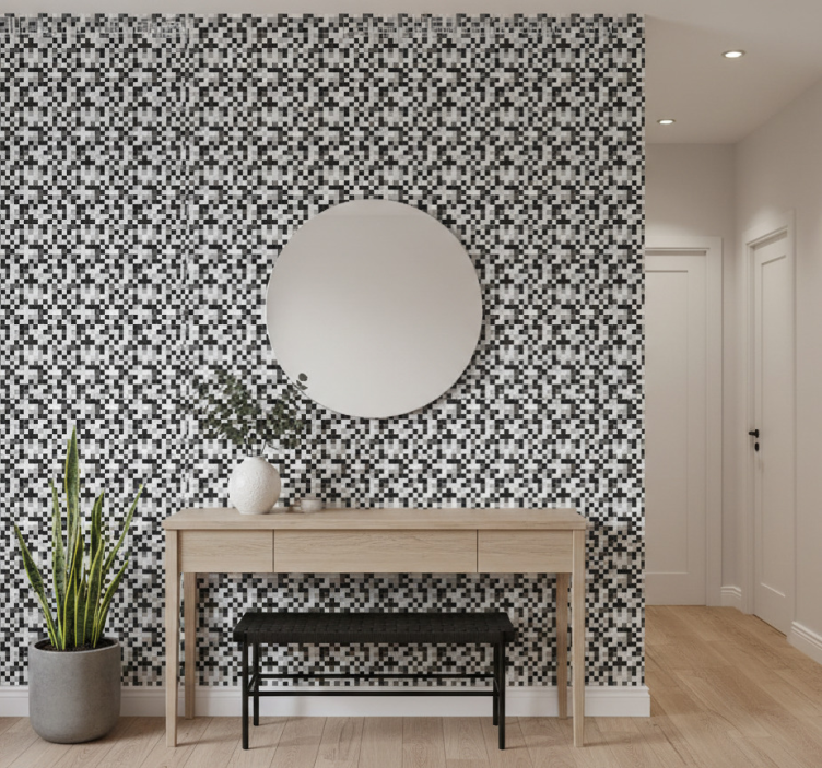 Behang gang monochroom pixelpatroon - TenStickers