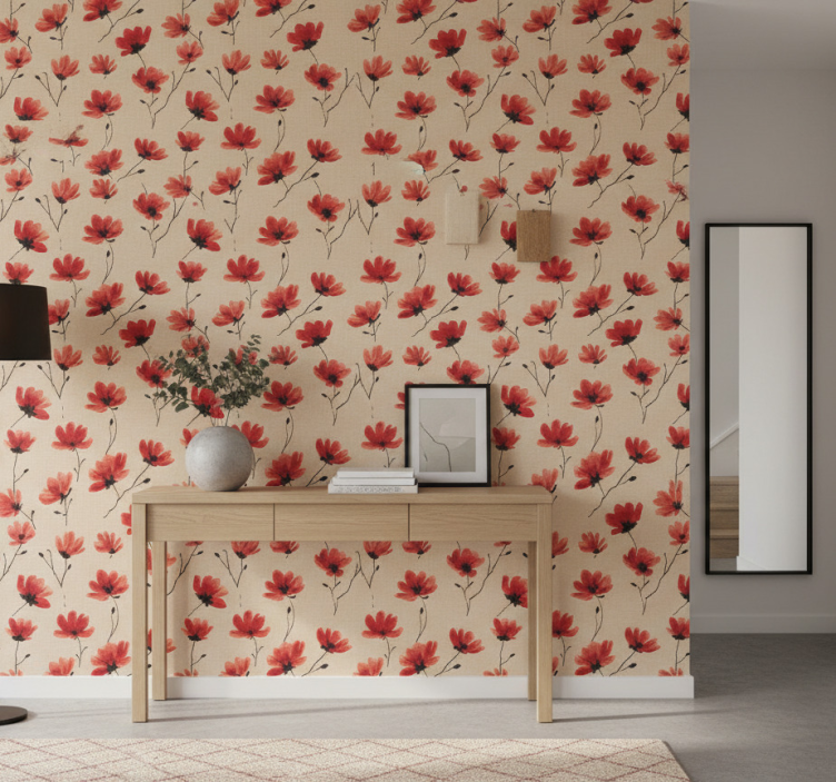 Behang gang rode klaprozen aquarel - TenStickers