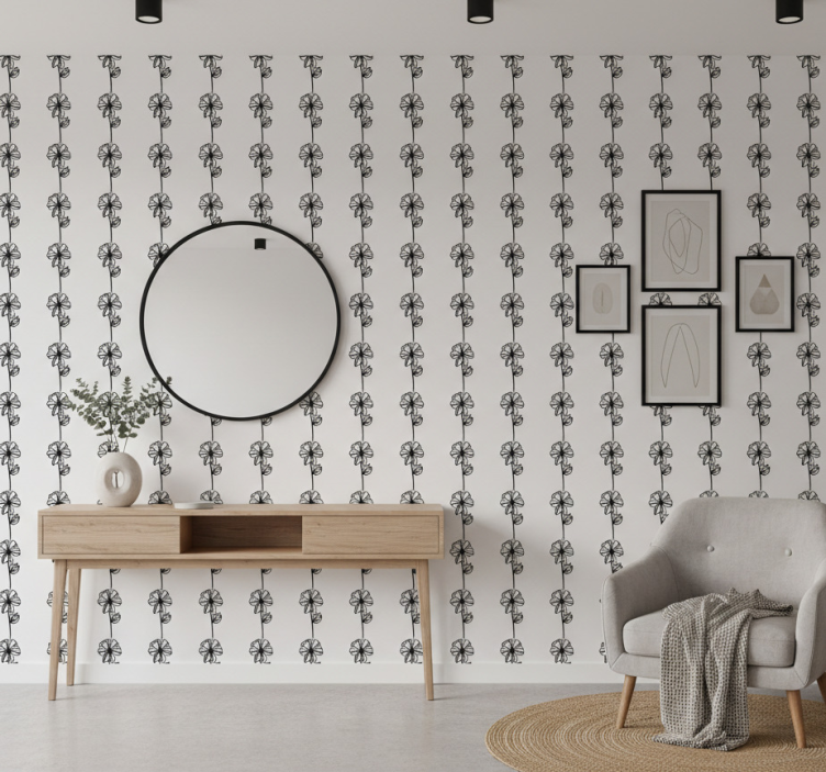 Behang gang zwarte verticale bloemen - TenStickers