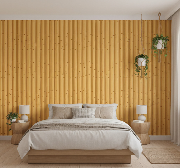 Behang hoofd slaapkamer bamboe effect japandi decoratie - TenStickers
