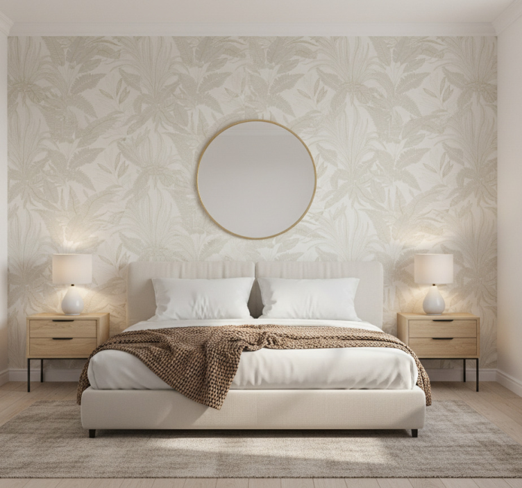 Behang hoofd slaapkamer beige botanische muurschildering - TenStickers