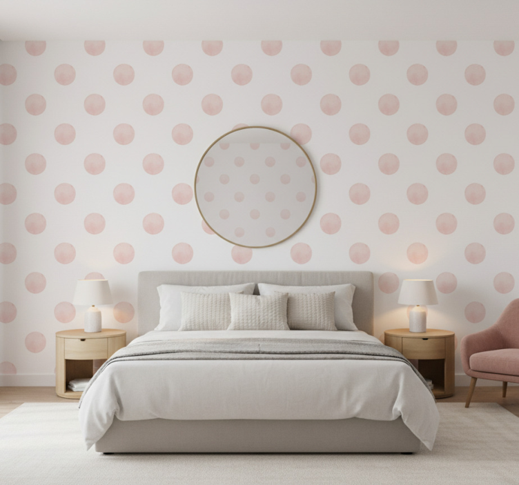 Behang hoofd slaapkamer blush aquarel stippen - TenStickers