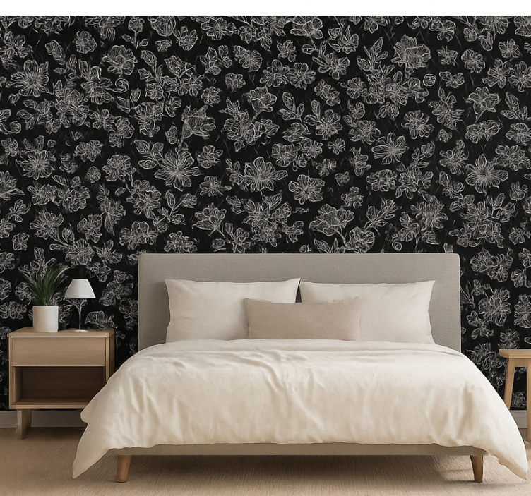 Behang hoofd slaapkamer donker bloemdesign - TenStickers