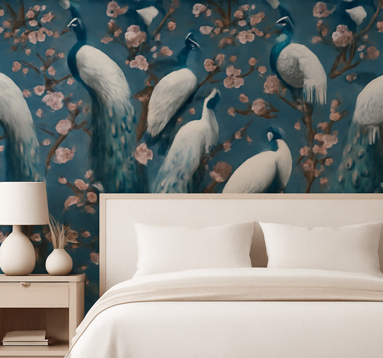 Behang hoofd slaapkamer elegante mooie pauwen - TenStickers