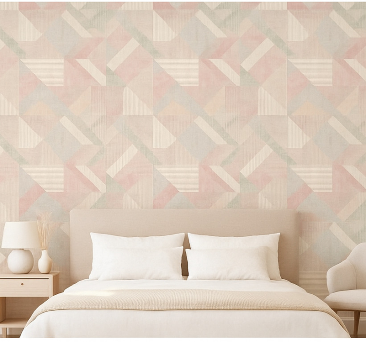 Behang hoofd slaapkamer pastel geweven geometrisch - TenStickers