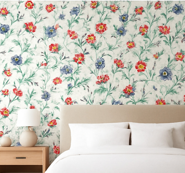 Behang hoofd slaapkamer retro bloemen design - TenStickers