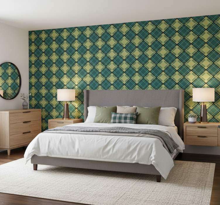 Behang hoofd slaapkamer tartan ruitpatroon design - TenStickers